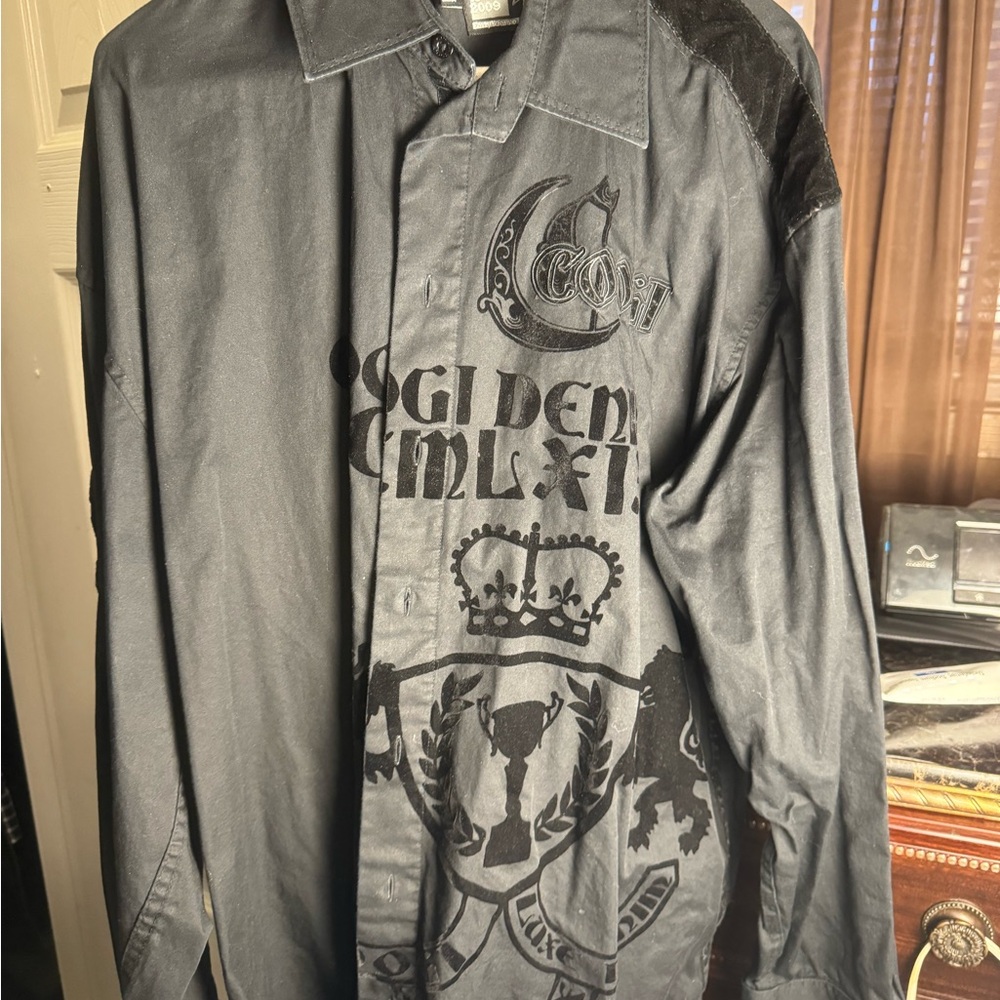COOGI Black Lightweight Graphic Shirt Jacket